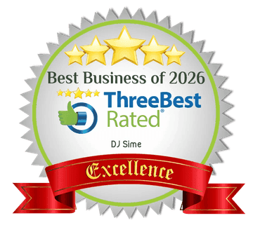 ThreeBestRated Best Business of 2026 Excellence award for DJ Sime